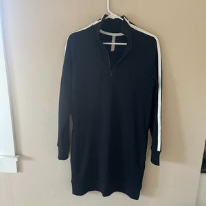 Athleta Crosstown Track Black White Long Sleeve Athleisure Dress Sz S
